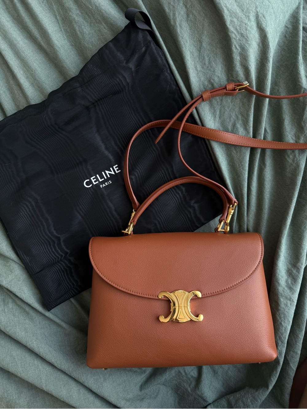 Celine Medium Nino Bag in Supple Grained Calfskin Leather in Tan